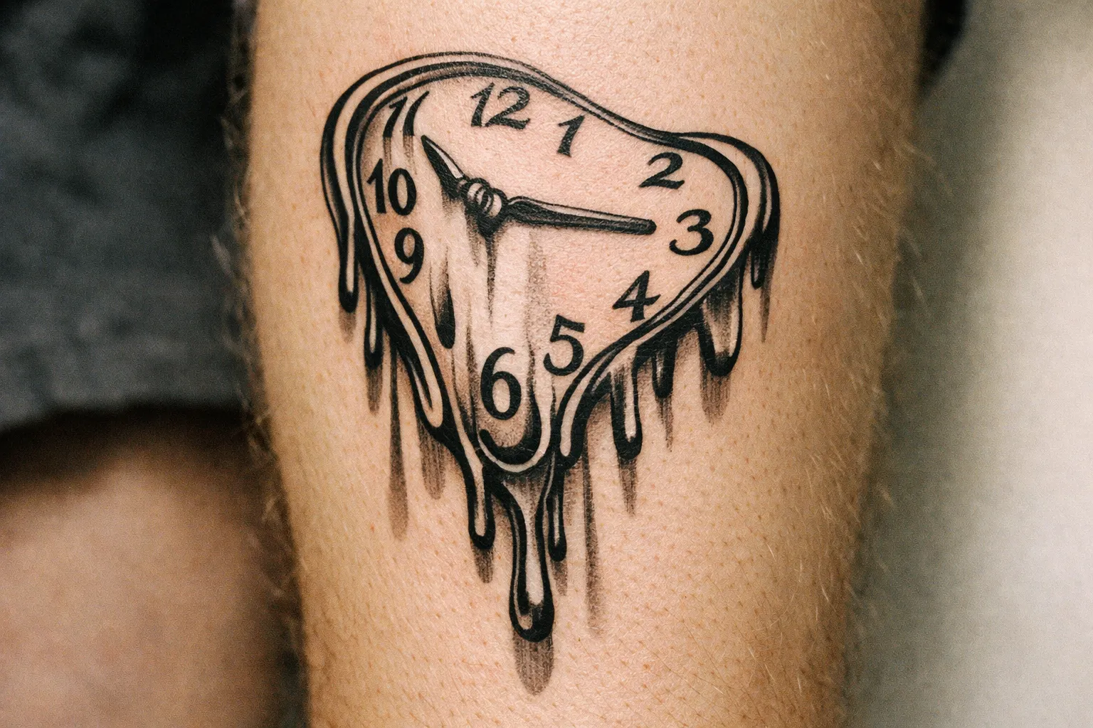 Ribcage tattoo of a broken clock with cracks accentuating the design
