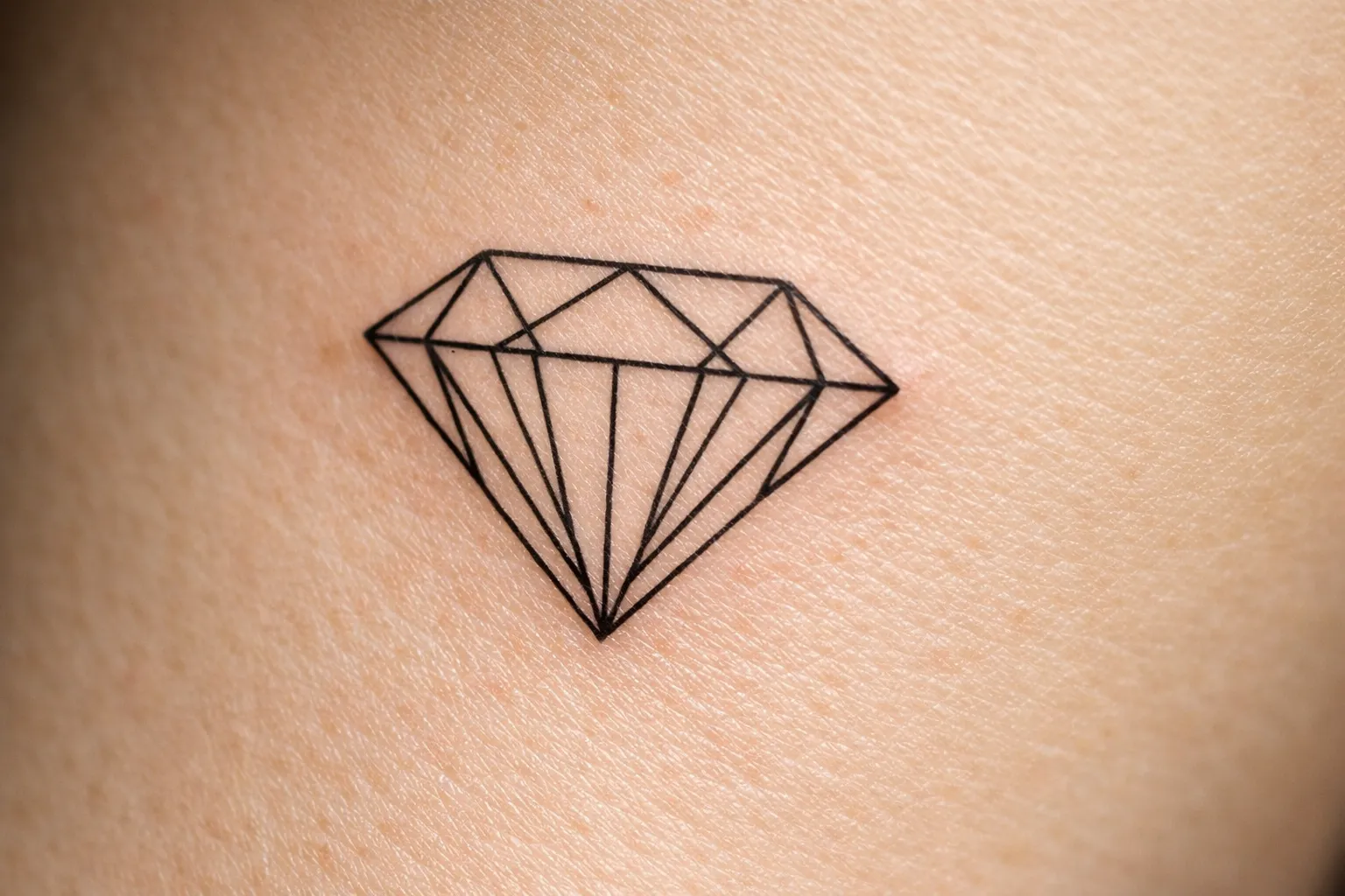 A geometric diamond tattoo is inked on light-toned skin.