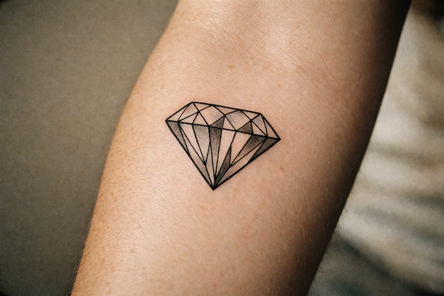 Forearm diamond tattoo concept for couples, single tattoo