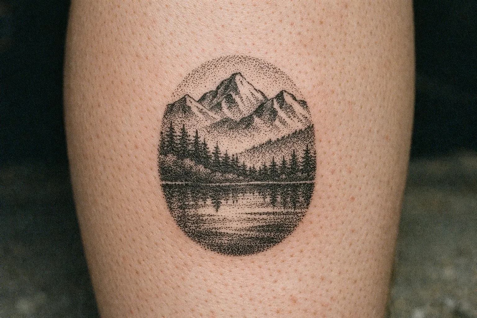 Dotwork shading tattoo on the calf