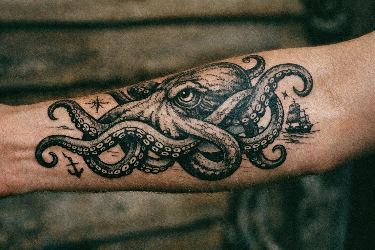 Forearm tattoo of a Kraken emphasizing meaning and resilience