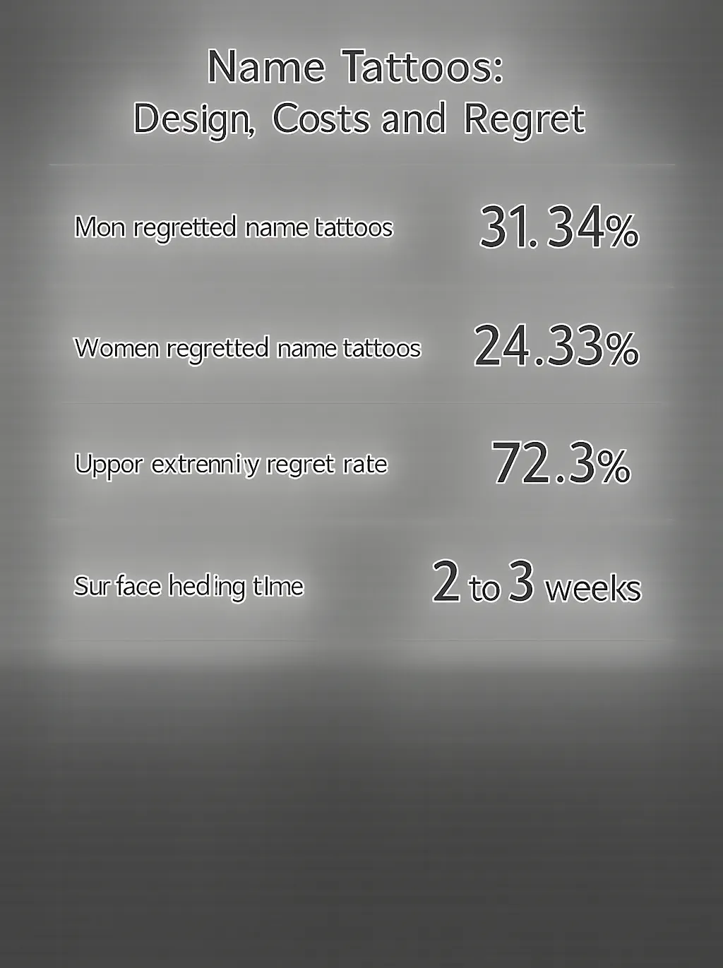 Infographic showing name tattoo regret rates, healing times, and costs.