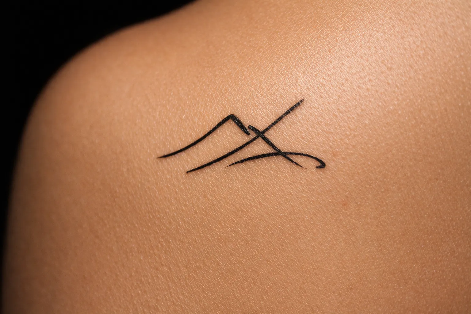 Minimalist linework tattoo on outer shoulder