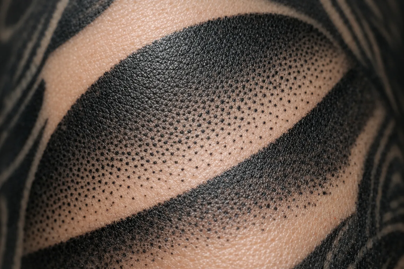 Geometric black ink tattoo on human skin.