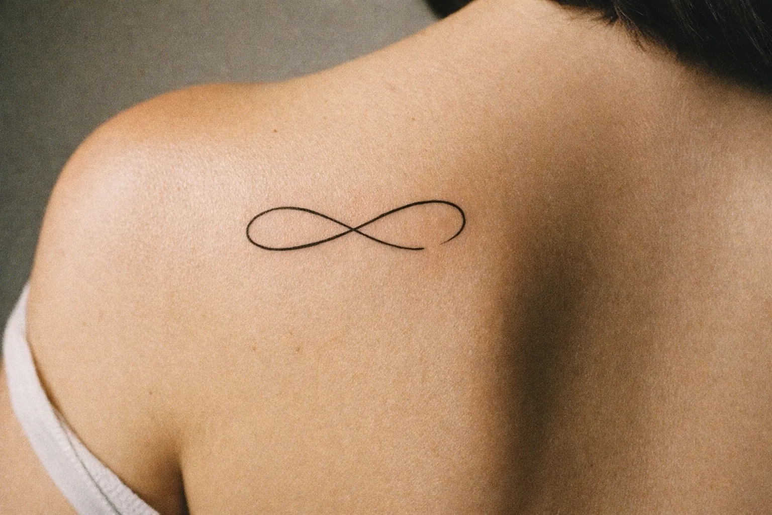 Minimalist linework shoulder blade tattoo