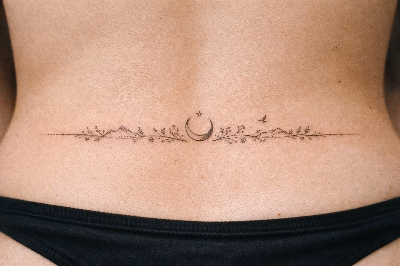 A simple black line tattoo circles around a person's ankle against a neutral background.